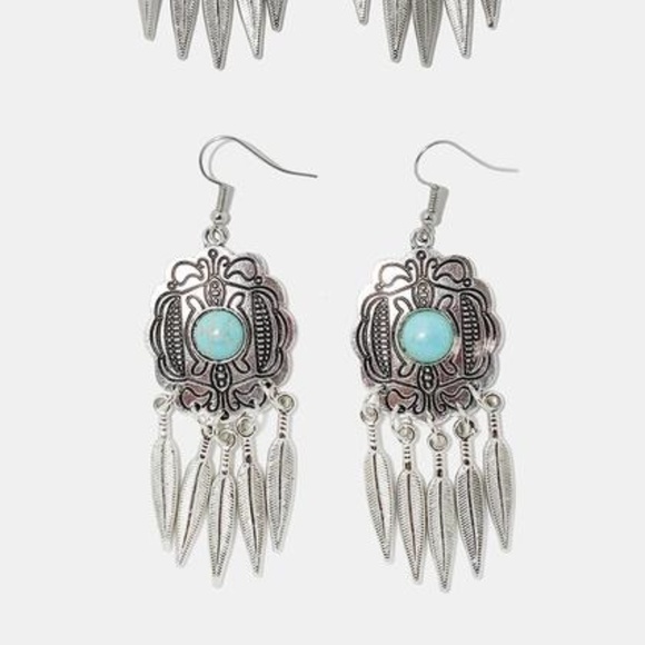 Metal Filigree Dream catcher Earrings teal - Picture 2 of 2